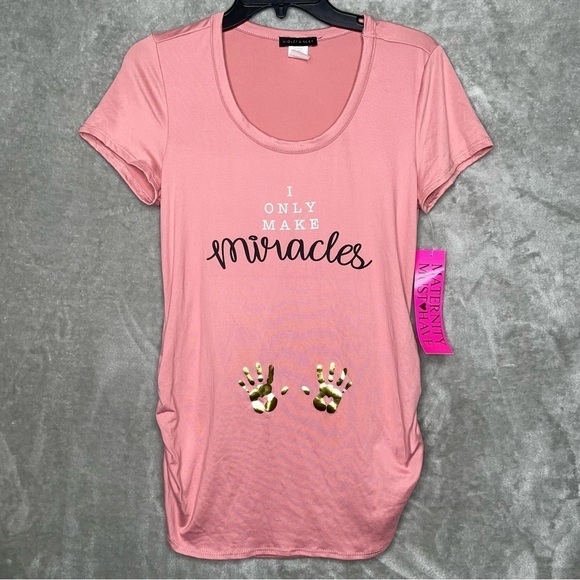 Set of 2 Short Sleeve Graphic Maternity Shirts Crew & Scoop Neck Small & Medium - Picture 8 of 11